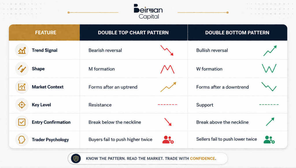 Double Top vs Double Bottom Chart Patterns
